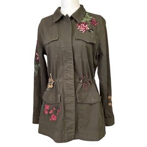 University Club Utility Jacket with Floral Embroidery - S - Green, Yellow, Red